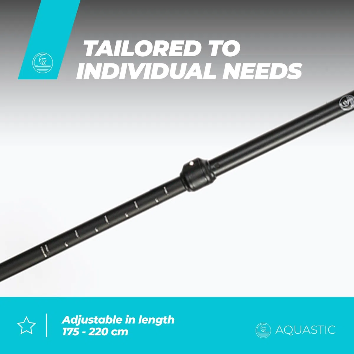 AQUASTIC Sup/Kayak Paddel AQS-SPD004 - Remo para Kayak (3 Piezas, Longitud Ajustable de 175 a 220 cm, Mango de Aluminio Duradero, Hoja de Remo compacta y Ligera), Color Negro