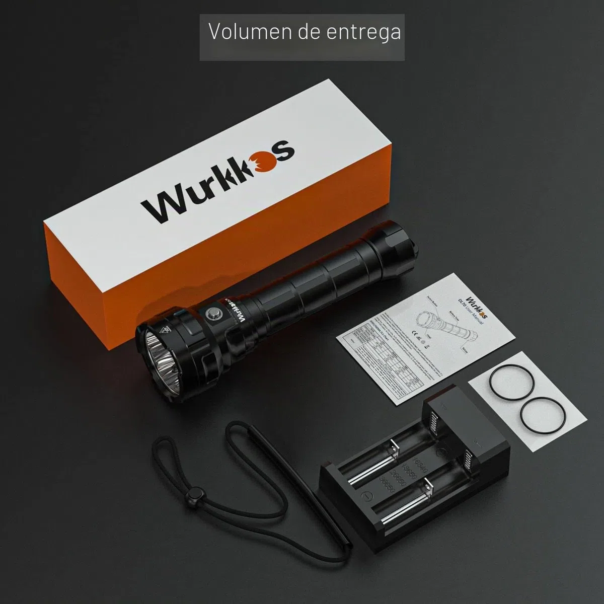 Wurkkos DL70 Antorcha subacuática de buceo, 13000 lúmenes, 4 * XHP50.2 LED, Super brillante, 2*5000 mAh Dispositivo recargable y cargador