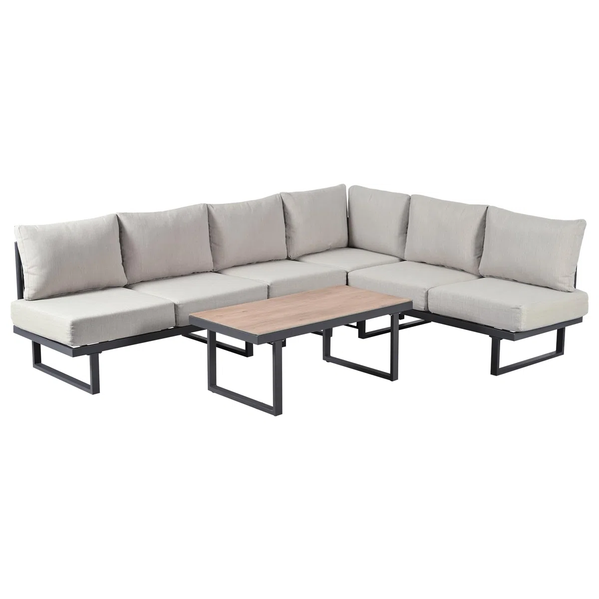 TIZZ Juego de muebles de jardín, sillones de jardín, sofá esquinero, cama relax al aire libre, mesa de café, se puede convertir en una cama reclinable, acero galvanizado, gris
