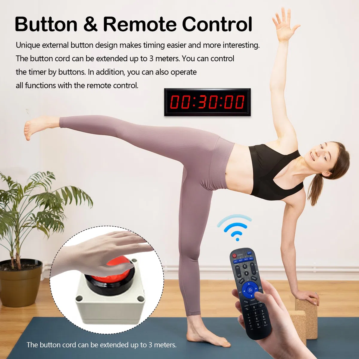 Temporizador Cuenta Regresiva, 2,3 Pulgadas Cronómetro para Competiciones Juegos Gimnasio 12/24H con Trípode Y Control Remoto Deportivo Función Cuenta Regresiva/Progresiva Brillo Ajustable (Cargar)