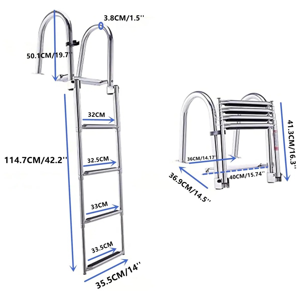 Escalera De Baño Escalera Barco Extensible, Piscina Gancho Alta Resistencia con 4 Peldaños Antideslizantes, Escaleras Clip Plástico, Acero Inoxidable Marino