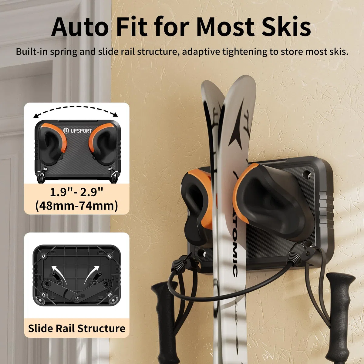 Estante de Pared para Esquí y Snowboard Compatible con Cualquier Modelo de Esquí y Snowboard Soporte de Pared de Esquí para el Hogar y el Garaje, 2 Paquete