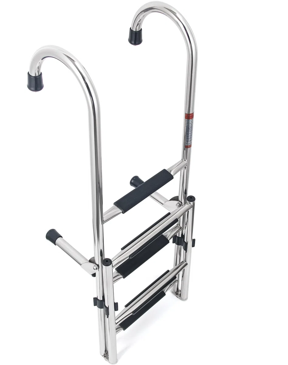 Escalera plegable de acero inoxidable de 5 escalones, escalera de barco resistente con escalones antideslizantes para pontón, muelle, piscina y RV