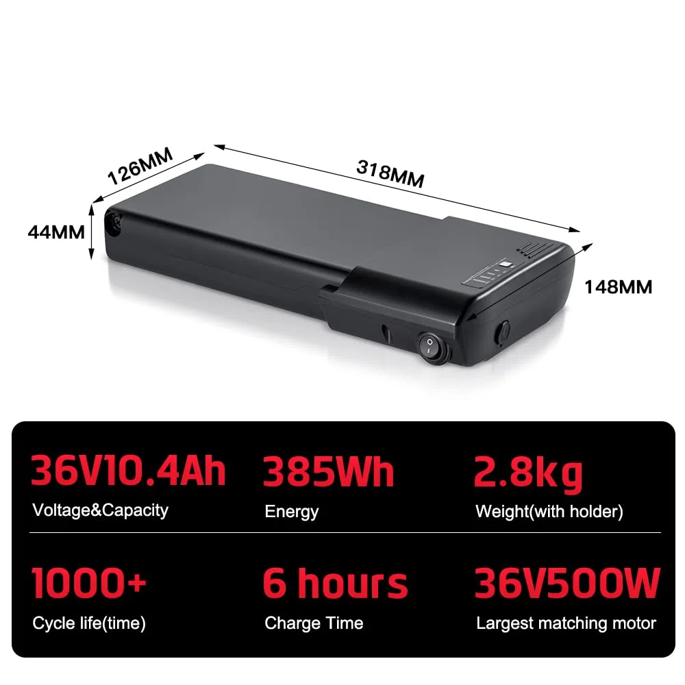 SEASON Batería 36V Bicicleta eléctrica de Recambio 10.4Ah E-Bike Lithium-Ion Battery para MIFA Zündapp, Sistema de propulsión Bafang o Ansmann