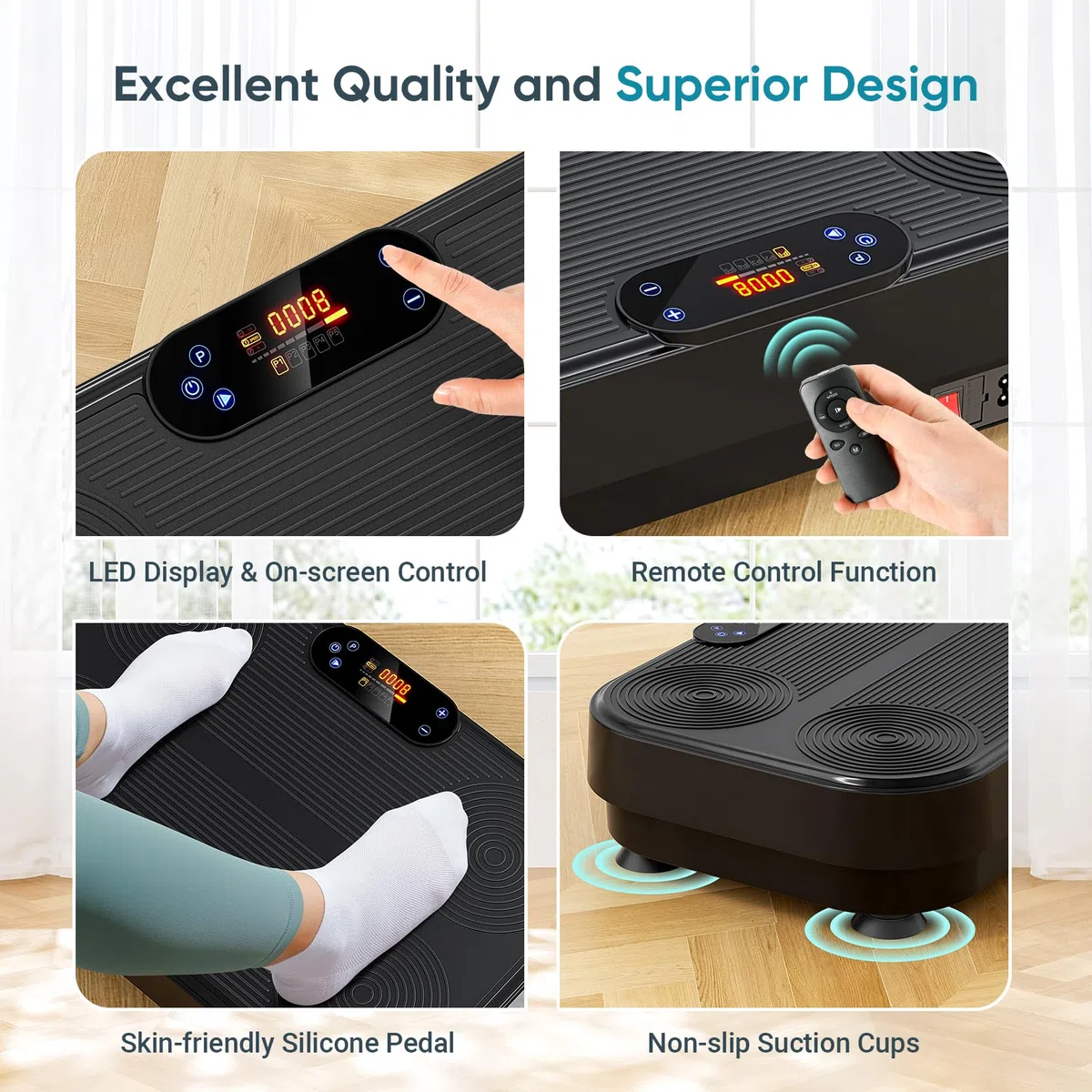 THERUN Plataforma Vibratoria para Casa, Plataforma Vibración Muscular con 99 Niveles de Intensidad y 5 Programas Preestablecidos, Entrenamiento de Cuerpo Completo y Tonificación Muscular