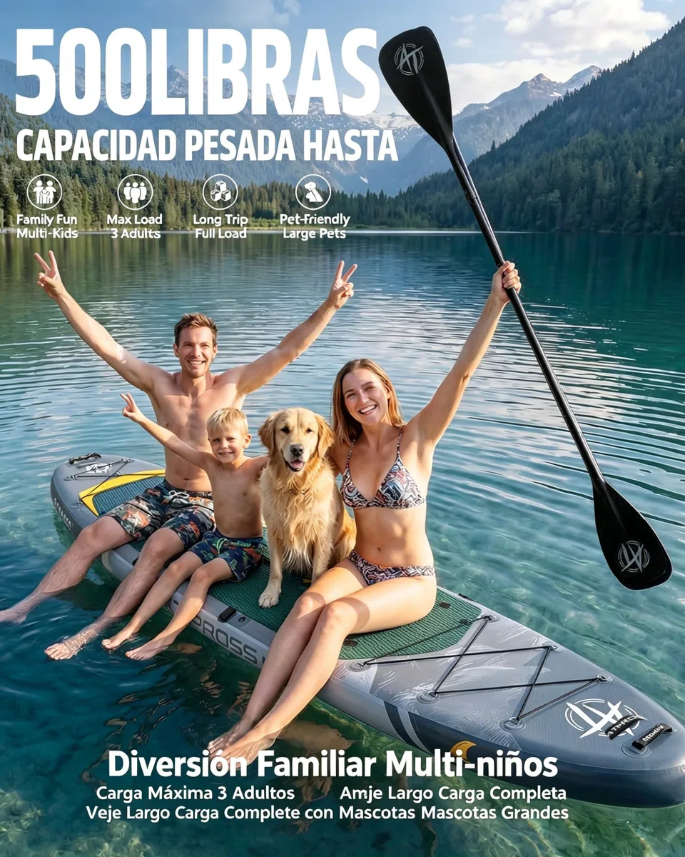 Tabla de Paddle Surf Hinchable con Asiento de Kayak y Accesorios, 366x92cm Sup Extra Ancha y Estable, Carga 240kg, Kayak Hinchable para 2 Personas, Ideal para Yoga, Pesca y Surf