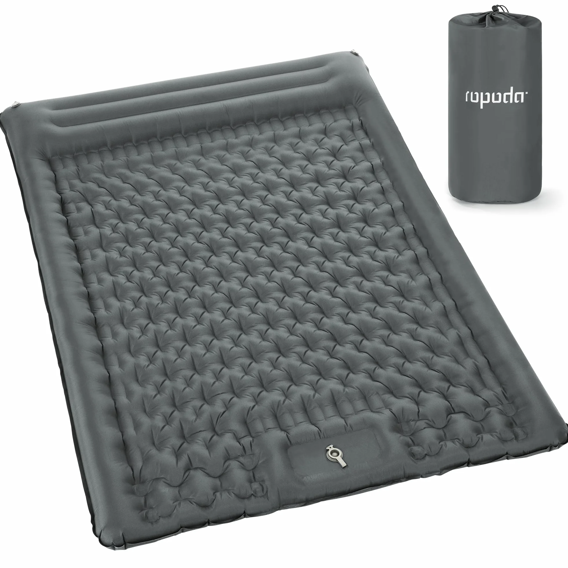ROPODA Alfombrilla de camping, colchón ultraligero doble con, bomba de pie integrada, cama de camping impermeable doble con bolsa de transporte para senderismo (Gris)