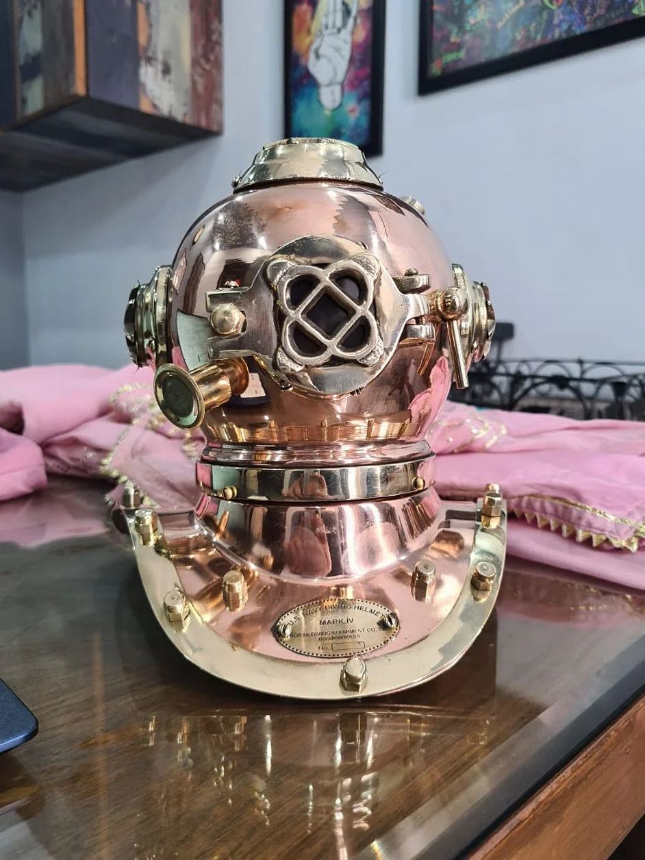 Réplica de Mini Casco de Buceo Marino Antiguo Mark Us, Acabado de Cobre náutico Azul Marino