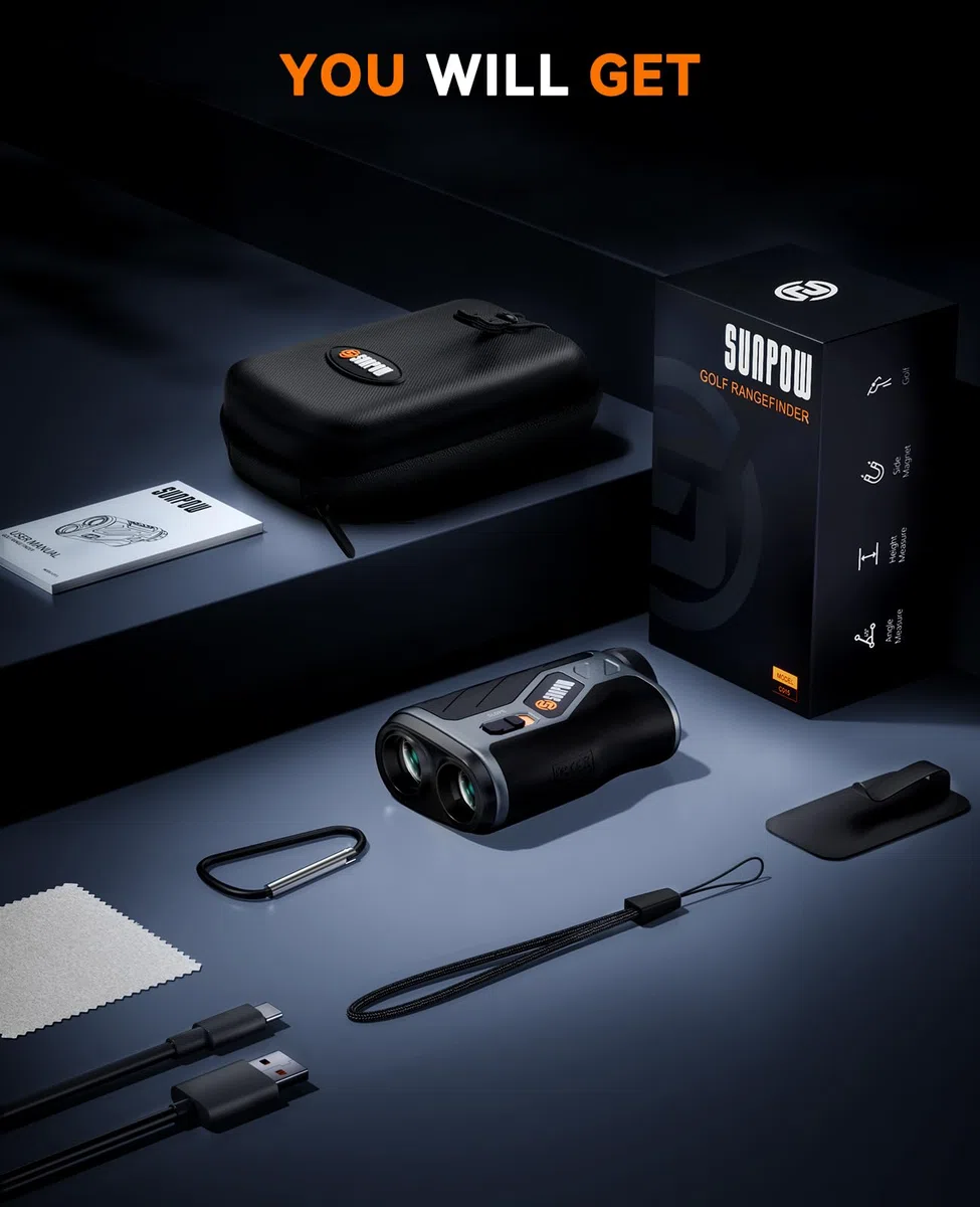 SUNPOW Telemetro Golf Recargable 1200 Yardas con Pendiente, Telemetro Caza de Alta Precisión para Golf y Caza, Aumento de 7X, Bloqueo de Asta de Bandera con Vibración