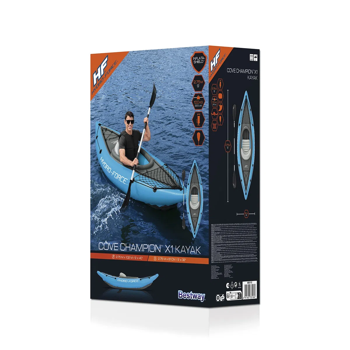 Hydro-Force Cove Champion | 1 Person Inflatable Kayak Set with Hand Pump, Paddles, Carry Bag, Blue