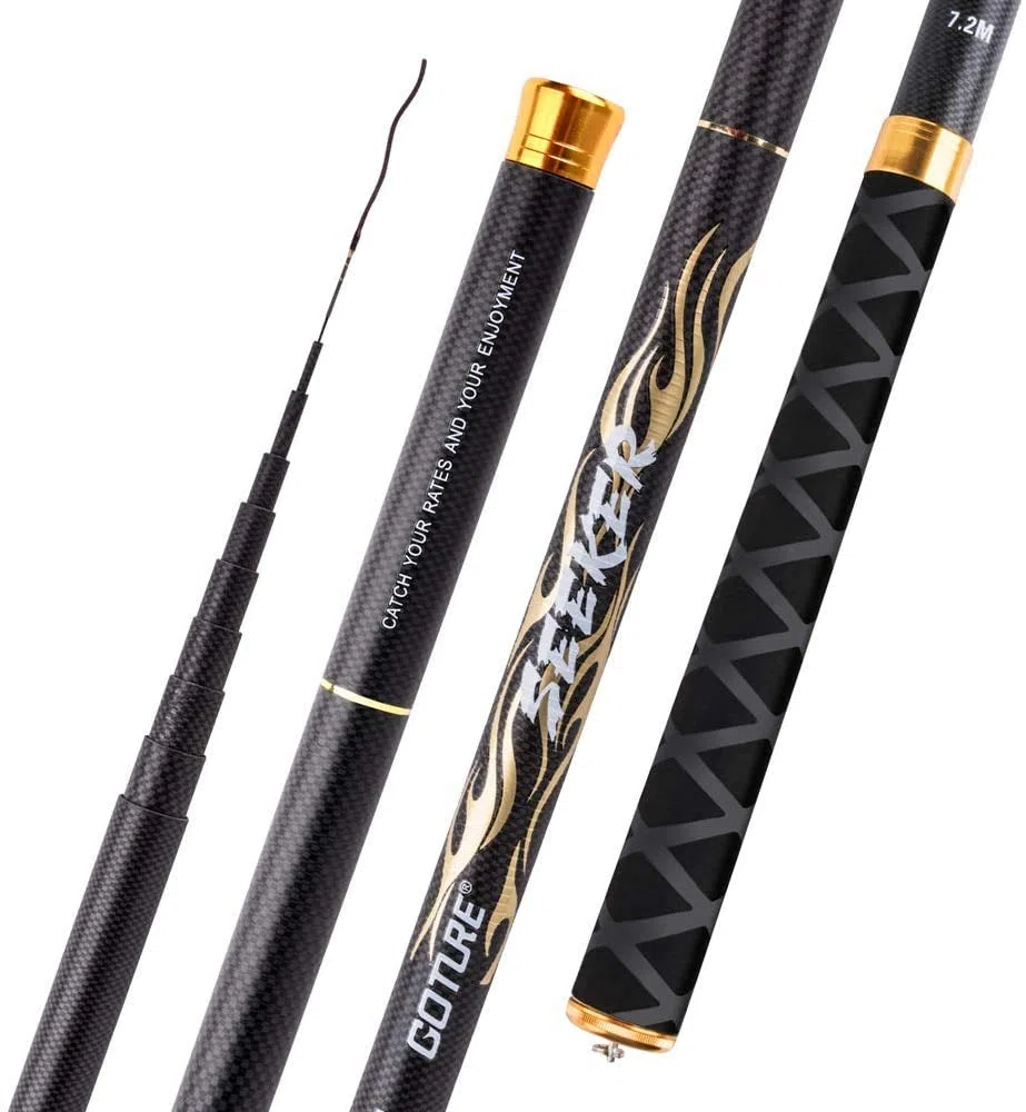 Goture - Caña de pescar para la pesca de carpa, de fibra de carbono, ultraligera, telescópica (3 m)