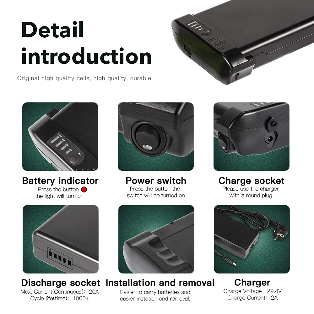 SEASON 24V (25.9V) 10.4AH E-Bike Pedelec Batería Recargable de Iones de Litio con Cargador para Bicicleta Eléctrica u.k. MIFA, Prophete