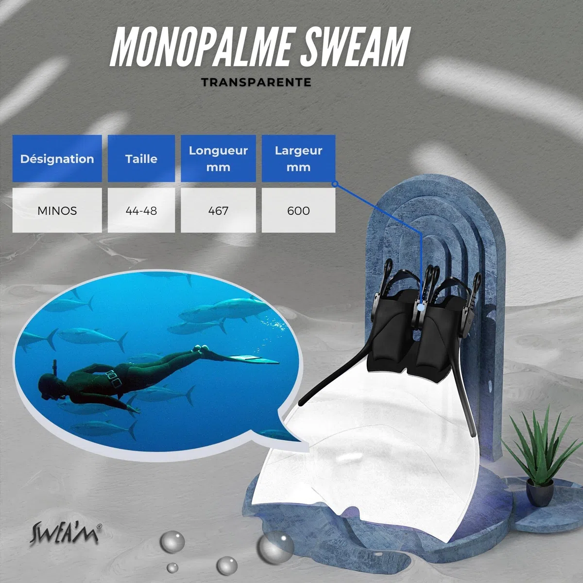 Sweam - Monoaleta Regulable 44-48 Translucida