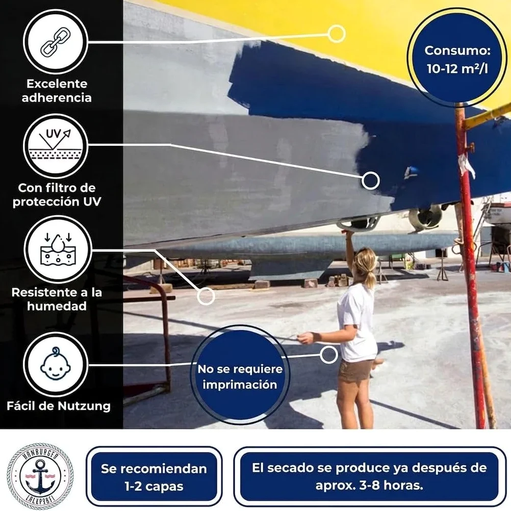 Barniz marino 2K mate gris cemento RAL 7033 gris para GFK/plástico/poliéster barniz de yate pintura náutica (1 L) Hamburger Lack-Profi