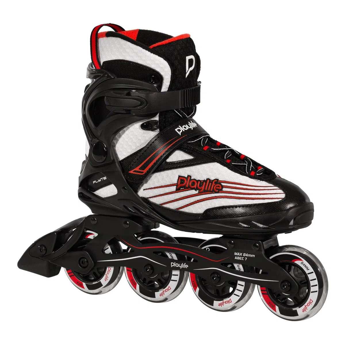 Playlife Patines en línea Flyte Black 84, negro/blanco, unisex, para hombre y mujer, ruedas de 84 mm/82 A, rodamientos ABEC 7, n.º 880267