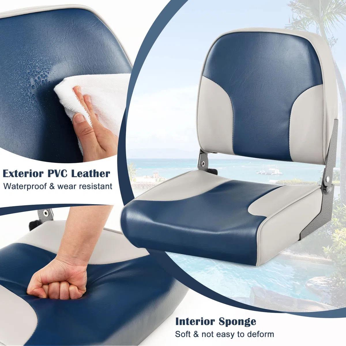 HOMASIS 2 asientos plegables para barcos acolchados, con asiento de 11 cm de grosor, silla de control impermeable con correa de fijación, asiento de control ergonómico para barco, 50 x 42 x 52 cm