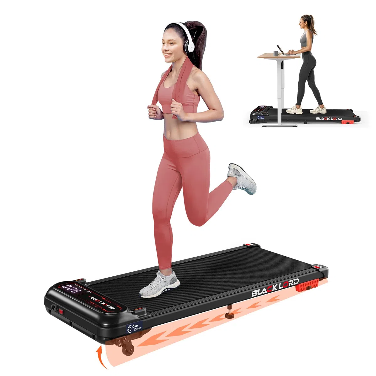 BLACK LORD Cinta de Correr X7, Walking Pad bajo Escritorio, Motor silencioso 3,0CV, 130kg Capacidad, Seguimiento Bluetooth, 3 Niveles inclinación, Correa Antideslizante