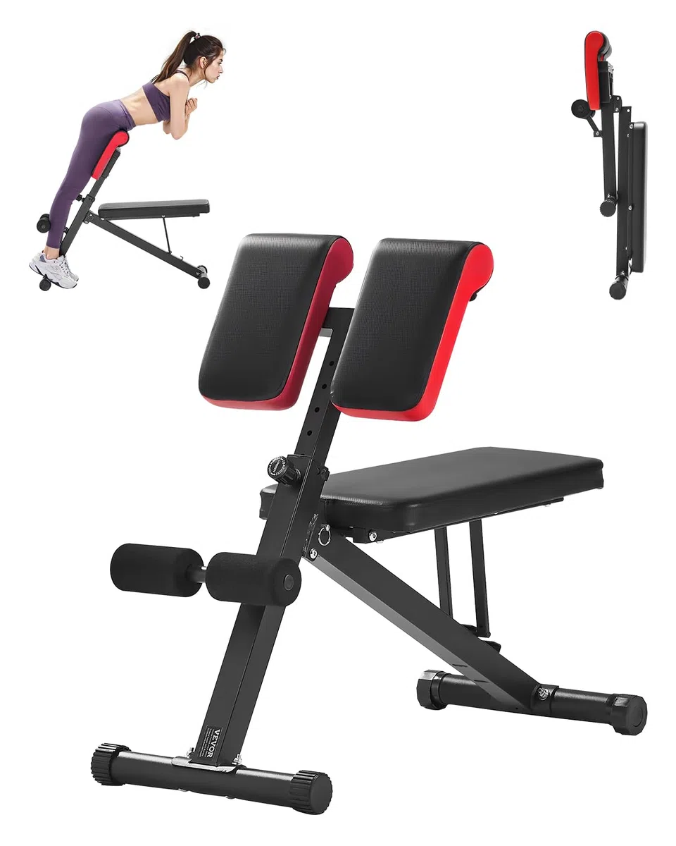 VEVOR Banco de Pesas Multifuncional para Entrenamiento de Cuerpo Completo, Banco de Hiperextensión con Silla Romana, Equipo Ajustable y Plegable de 150 kg para Entrenamiento de Espalda, Brazos