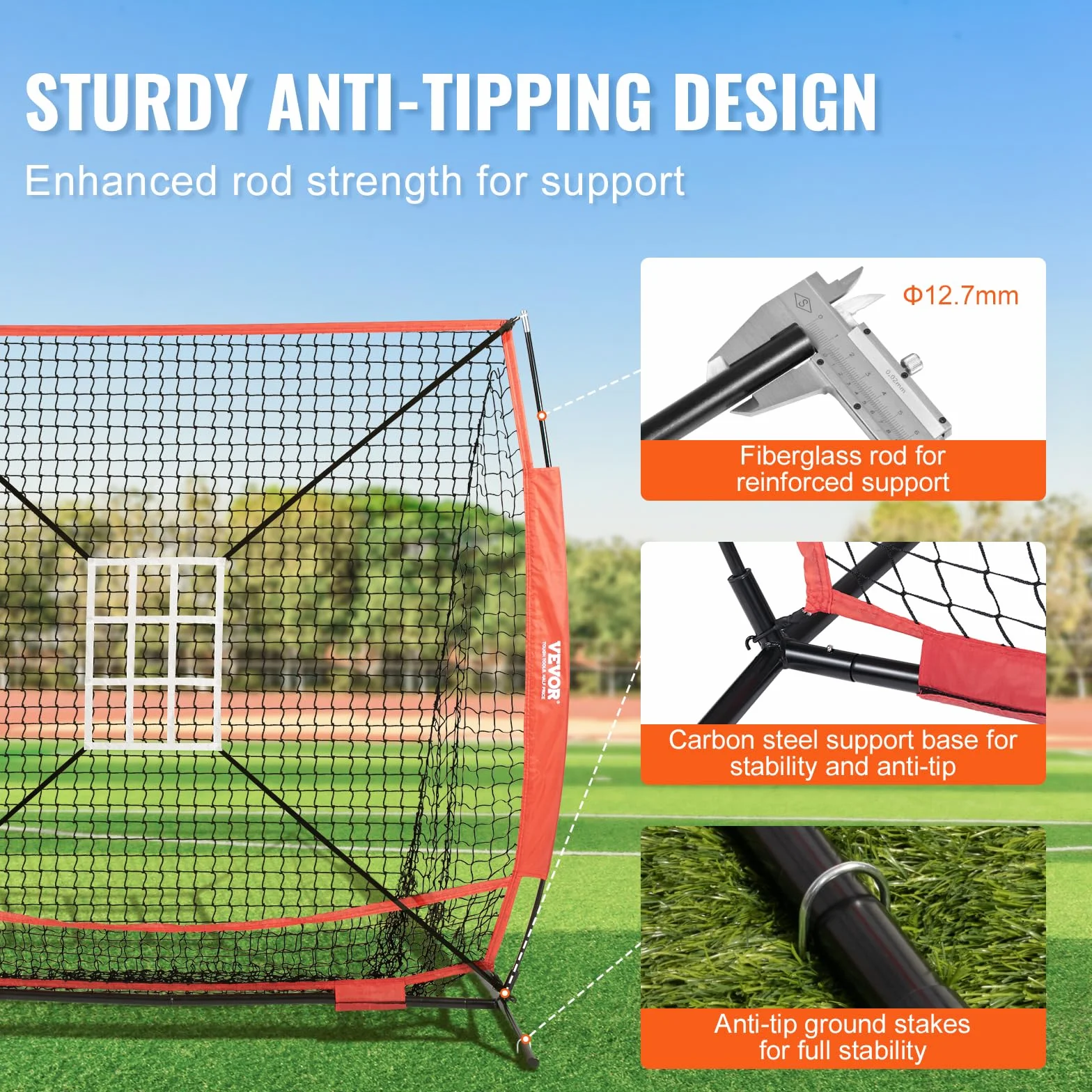 VEVOR Red de Entrenamiento de Béisbol de Softbol de 60" x 60" Red de Lanzamiento de Béisbol Portátil con Soporte para Golpear el Objetivo y Bolsa de Transporte para Lanzador y Receptor al Aire Libre