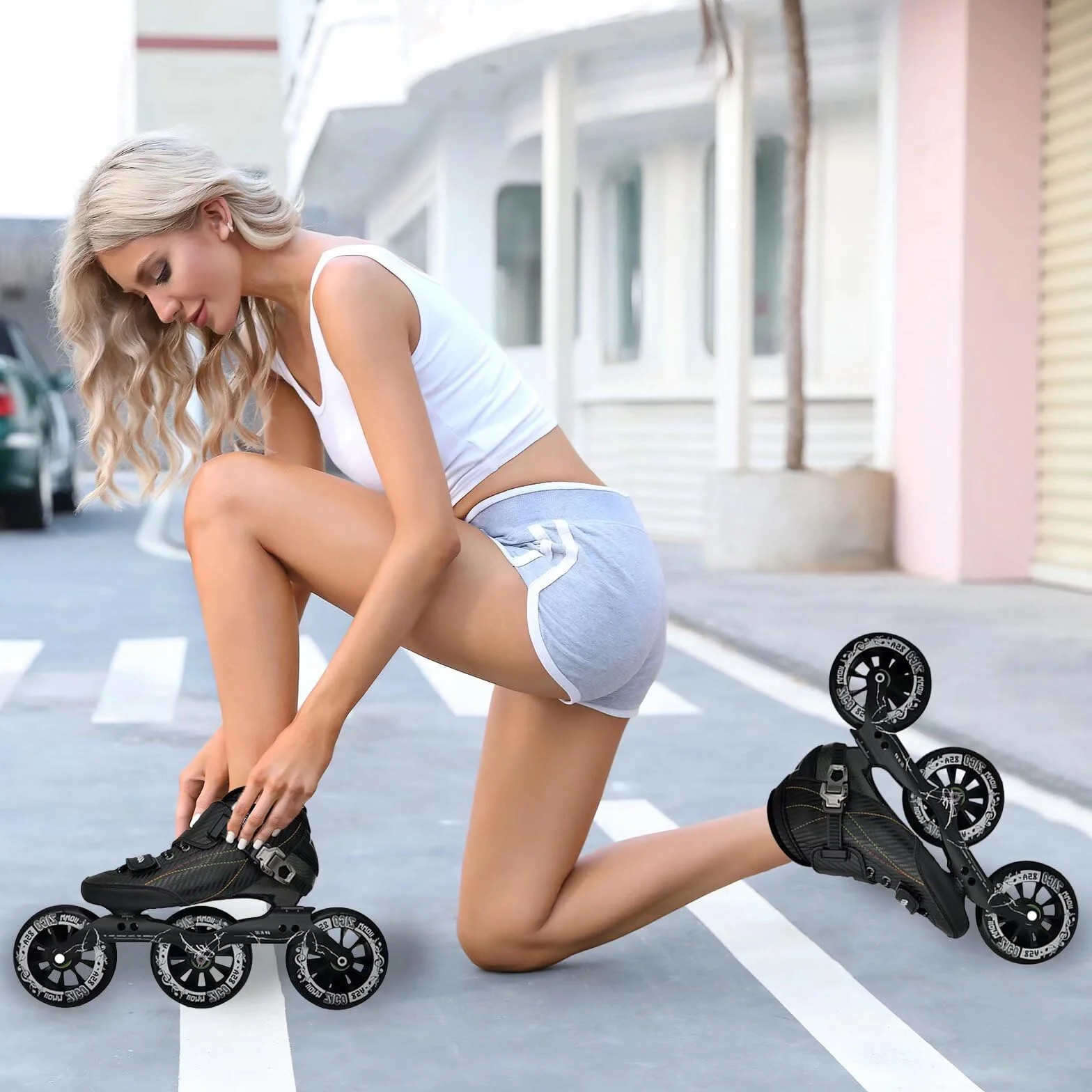 Patines de Velocidad en línea Profesionales con Carcasa de Fibra de Carbono, Ruedas de 3x110 mm, chasis de Aluminio, Ligeros y rápidos, diseñados para Carreras y Larga Distancia.