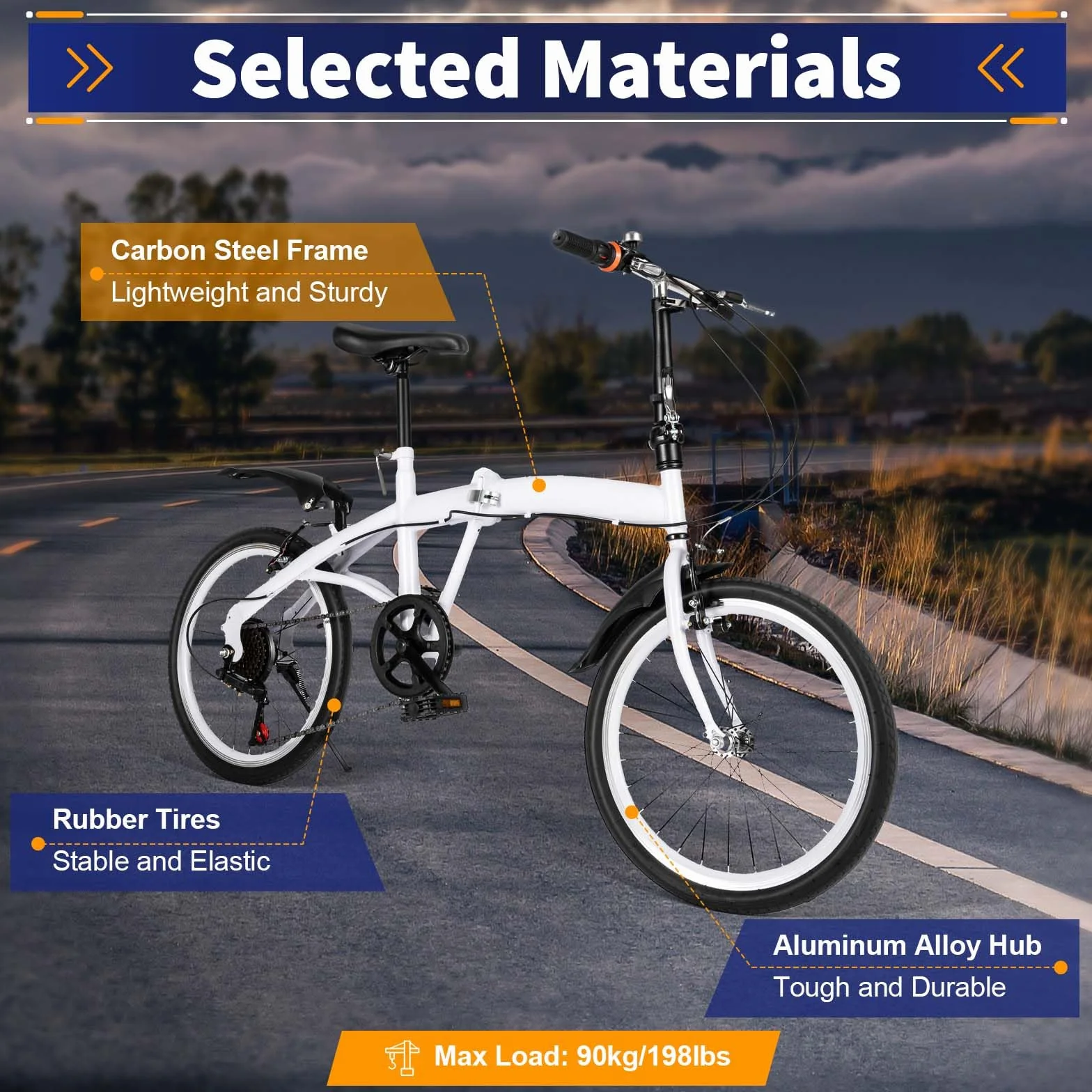 Bicicleta plegable, marco ligero de acero al carbono, bicicleta de ciudad plegable, con 6 velocidades/amortiguadores, ajustable, tamaño plegable pequeño, niños o adultos con una altura de 1,4 a 1,8