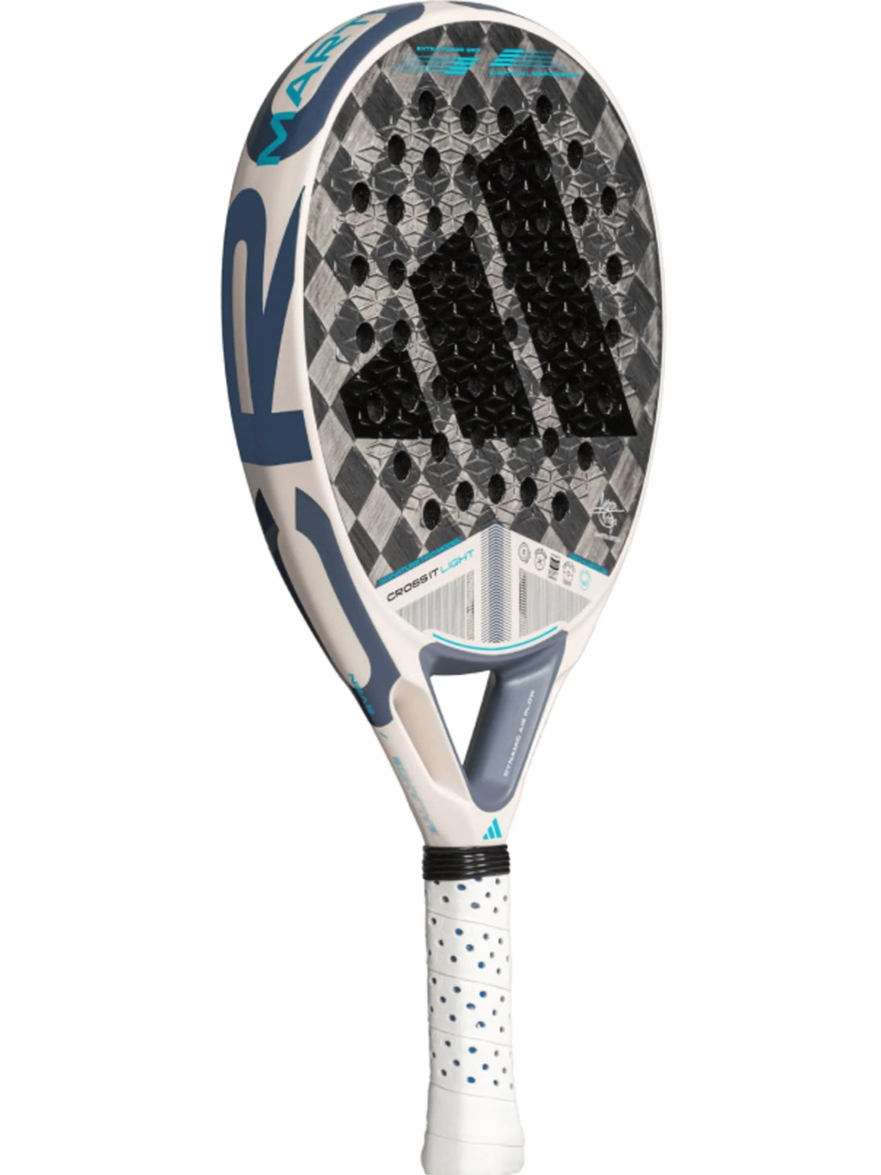 Pala de Padel adidas Cross It Light 3.4 Marta Ortega Blanca Azul Gris, Forma Redonda, Goma eva Soft Energy, Carbono aluminizado 24k