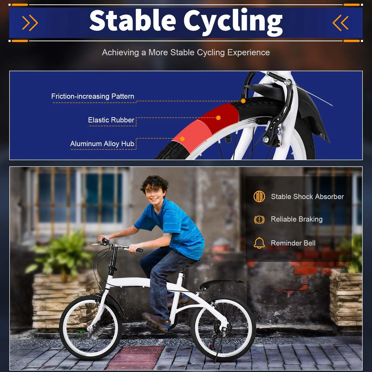 Bicicleta plegable, marco ligero de acero al carbono, bicicleta de ciudad plegable, con 6 velocidades/amortiguadores, ajustable, tamaño plegable pequeño, niños o adultos con una altura de 1,4 a 1,8
