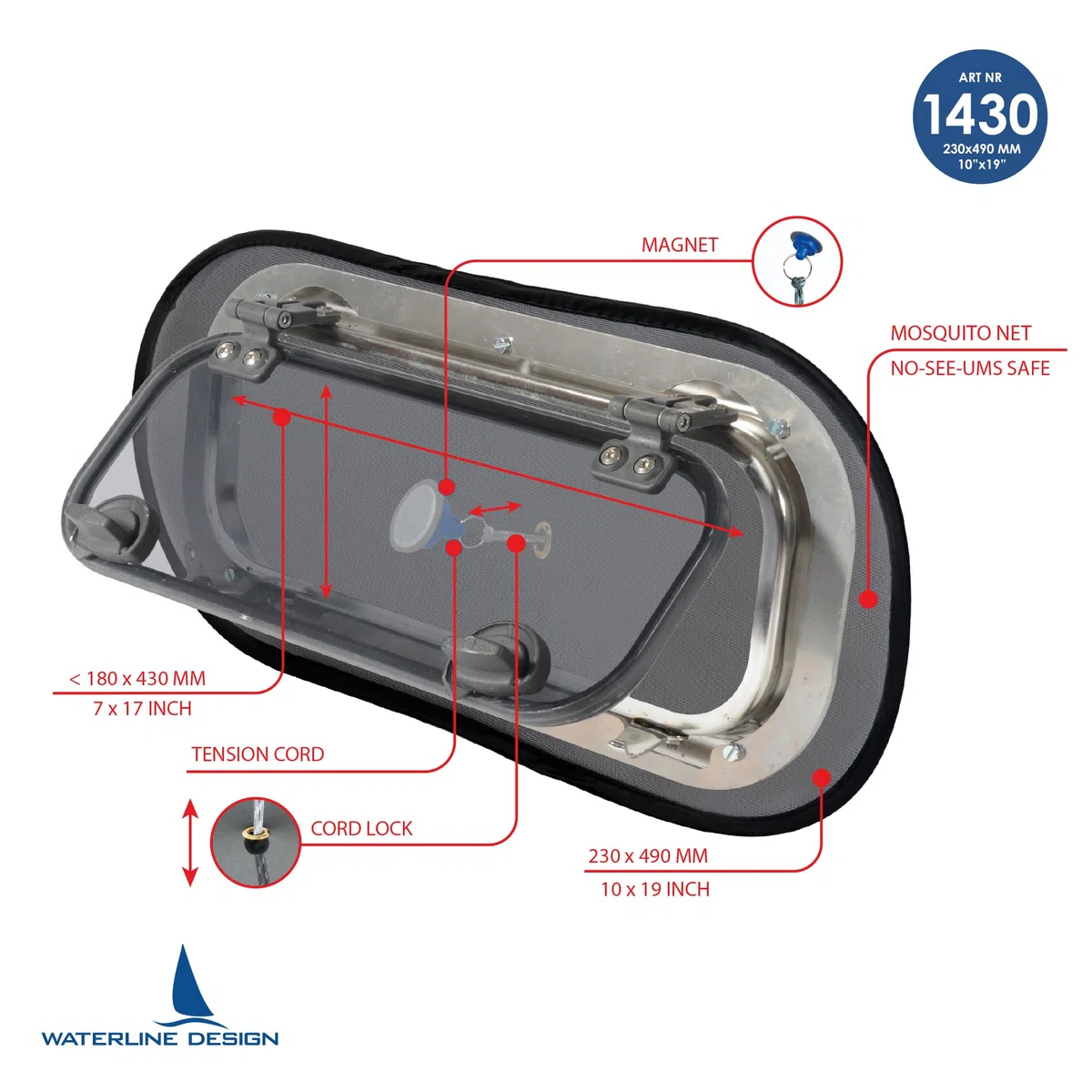 Mosquitera para portlights de Barco, de tamaño Universal, se Monta Desde el Interior con imán, se Adapta a Todas Las Marcas (#1430, 2 Unidades) Portilla no incluida