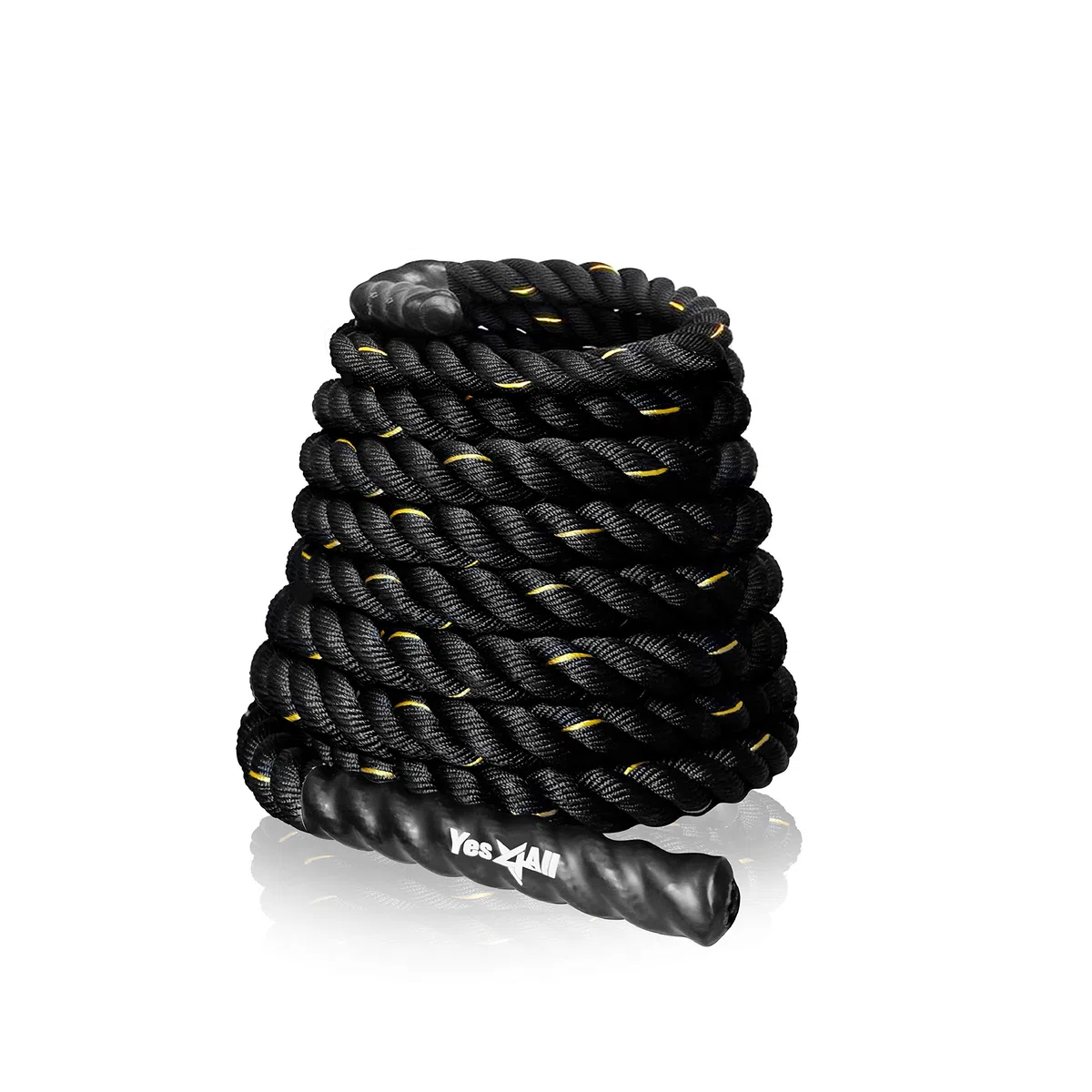 Yes4All Cuerda de batalla 9m/12m/15m de largo, 38mm/50mm de diámetro, cuerda de entrenamiento de ejercicio de poliéster Dacron con funda protectora – Incluye anclaje de acero y correas