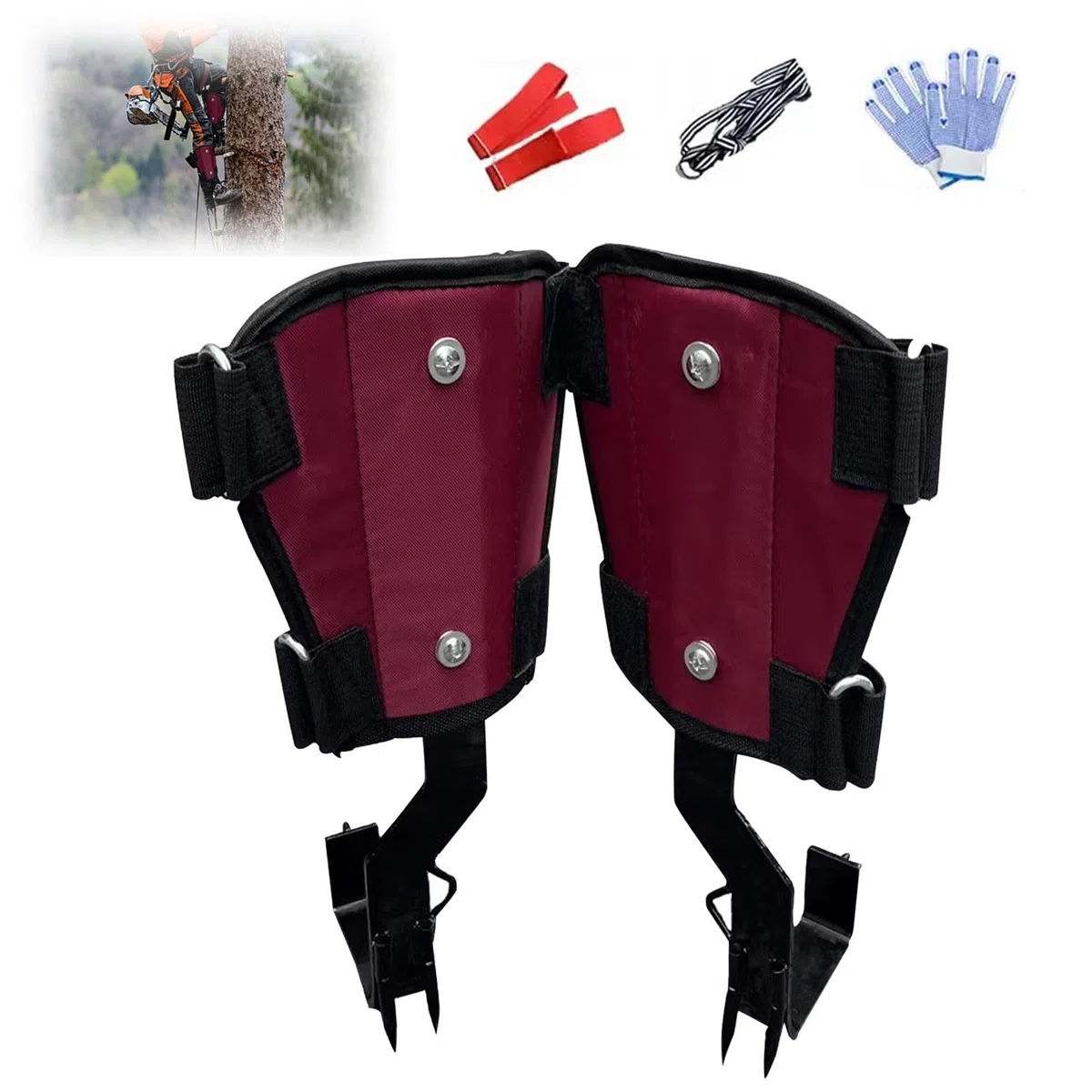 Picos de escalada de árboles, equipo de escalada de árboles con 2 garras, picos ajustables para trepar árboles con bandas, correa de tobillo, guantes, equipo portátil de escalada de árboles