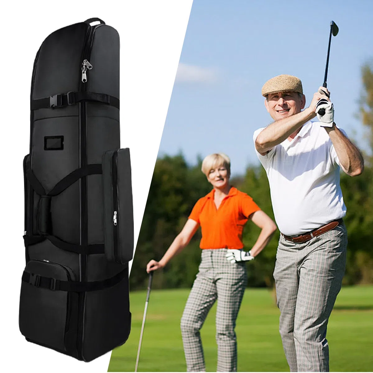 Bolsas de viaje de golf, bolsa de aviación de golf con ruedas, cubierta de viaje, impermeable, plegable, accesorios de almacenamiento de equipaje para exteriores, para compañeros de trabajo