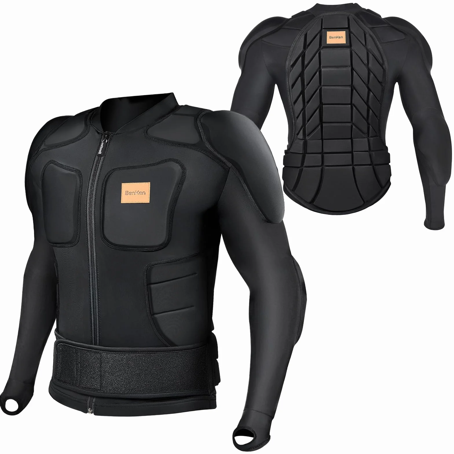BenKen Body de esquí de manga larga con forro, pecho, hombros y espalda, chaqueta ajustable, para mujeres y hombres, parte superior acolchada