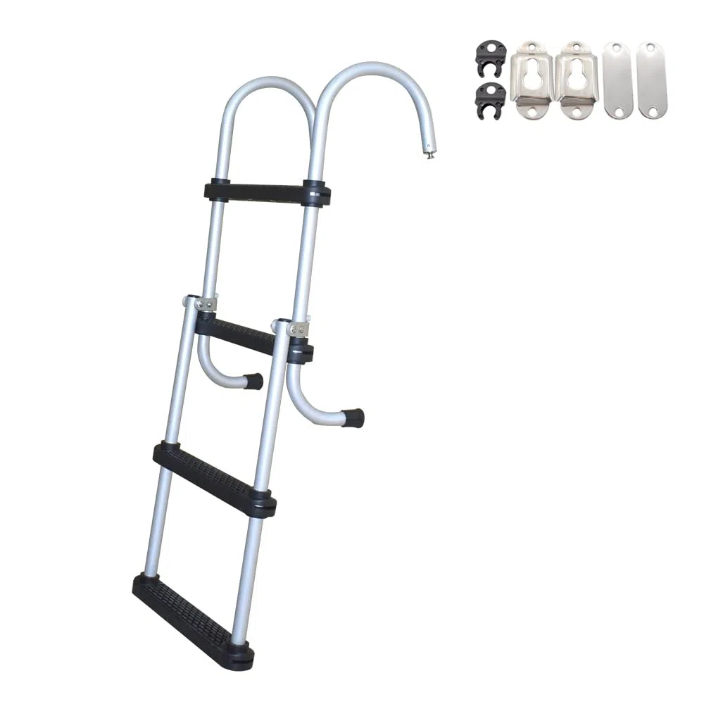 Escalera plegable de aluminio de 4 escalones para barco, escalera de aluminio resistente, diseño plegable extraíble para un fácil almacenamiento, ideal para marina, barcos, pantoon y yates
