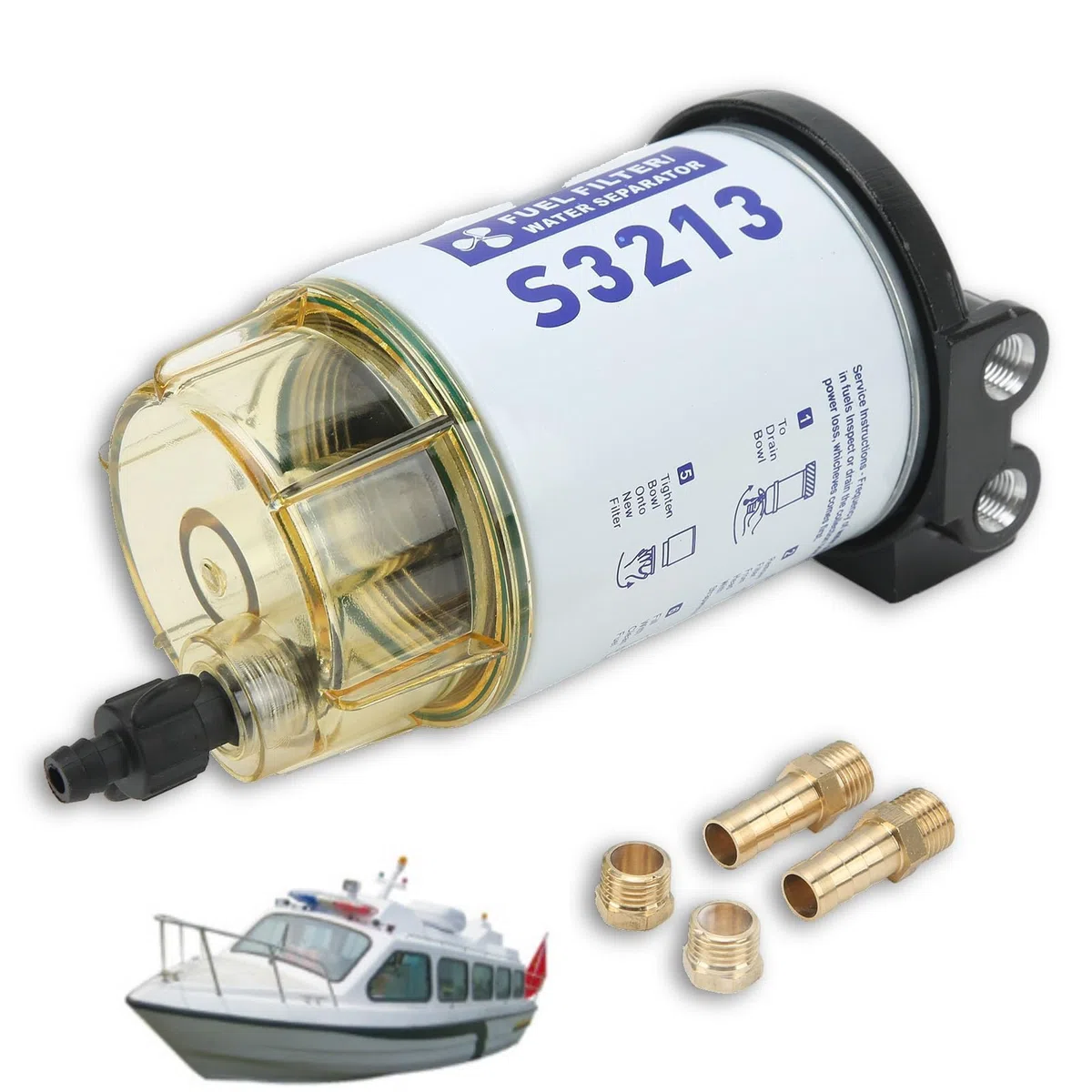HERCHR Separador De Agua Marina, Reemplazo del Separador De Agua del Filtro De Combustible del Yate del Retiro De La Impureza S3213 para El Motor Externo Marino
