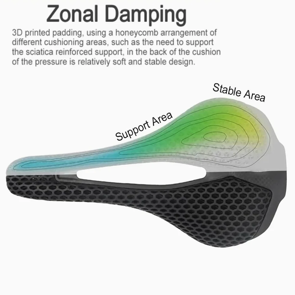 Sillín de Bicicleta Impreso en 3D Sillín Hhueco de Fibra de Carbono Ultraligero Sillín Cómodo Transpirable MTB Gravel Road Bike Seat Components 145G