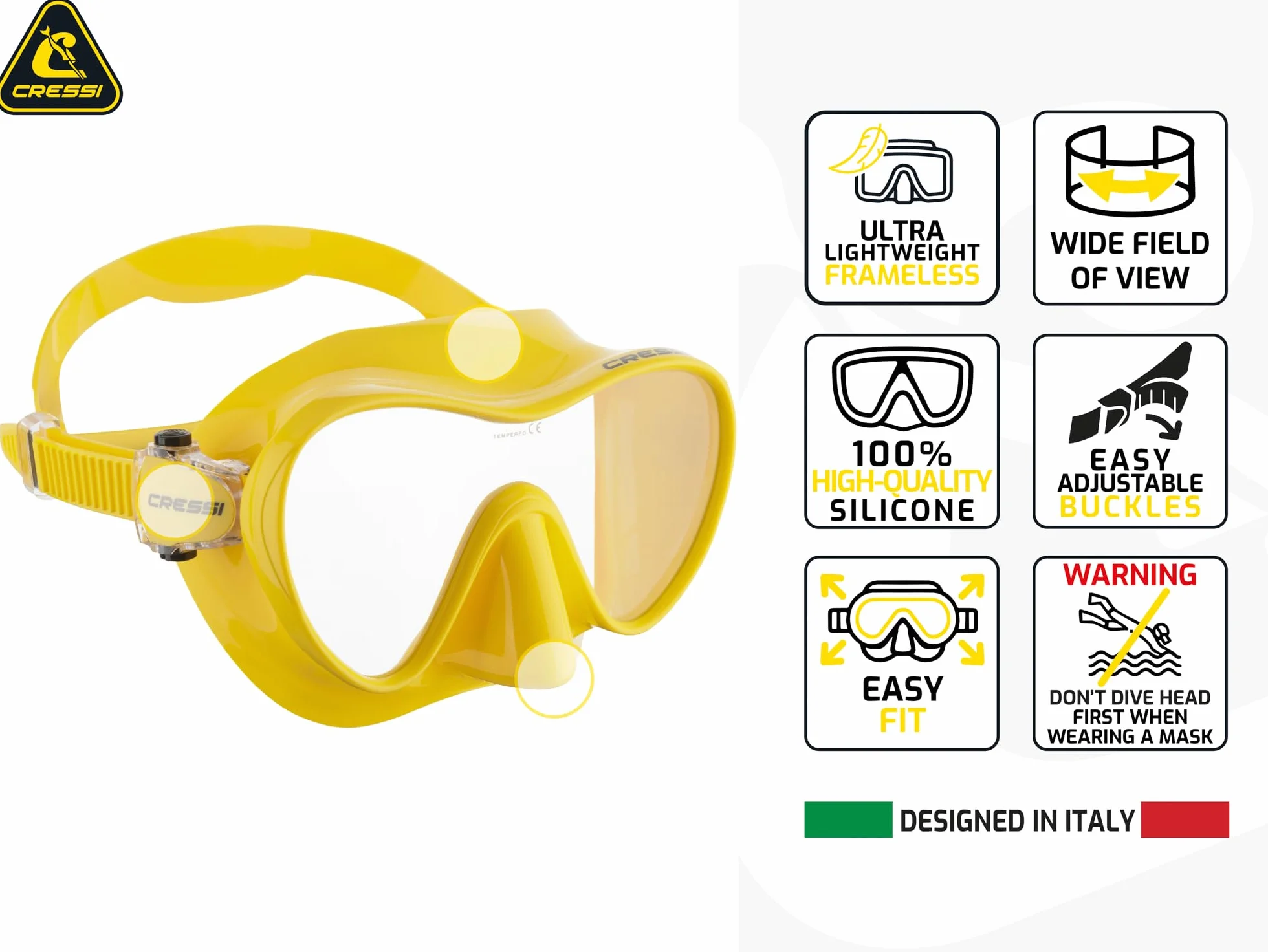 CRESSI F1 Frameless - Máscara Frameless F1 o Conjunto Máscara y Snorkel Dry para Submarinismo y Buceo, Talla Única, Unisex