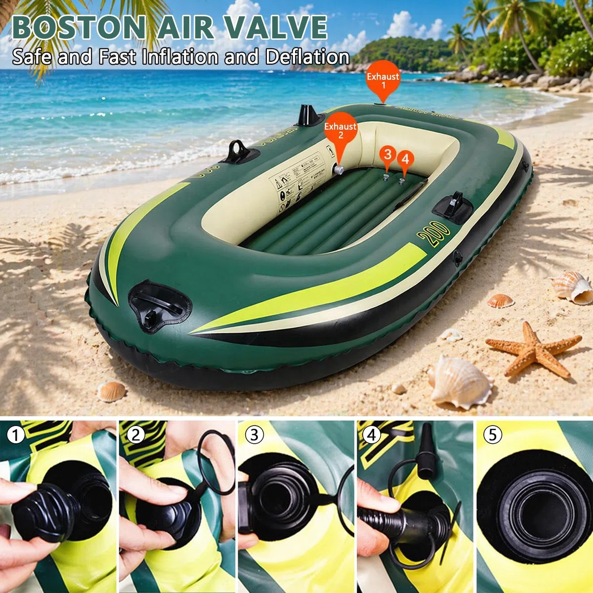 Barco inflable para 2 personas, kayak inflable de PVC doble, barco de pesca engrosado con remos y bomba de mano, plegable y portátil, barco inflable para exteriores, rafting y pesca