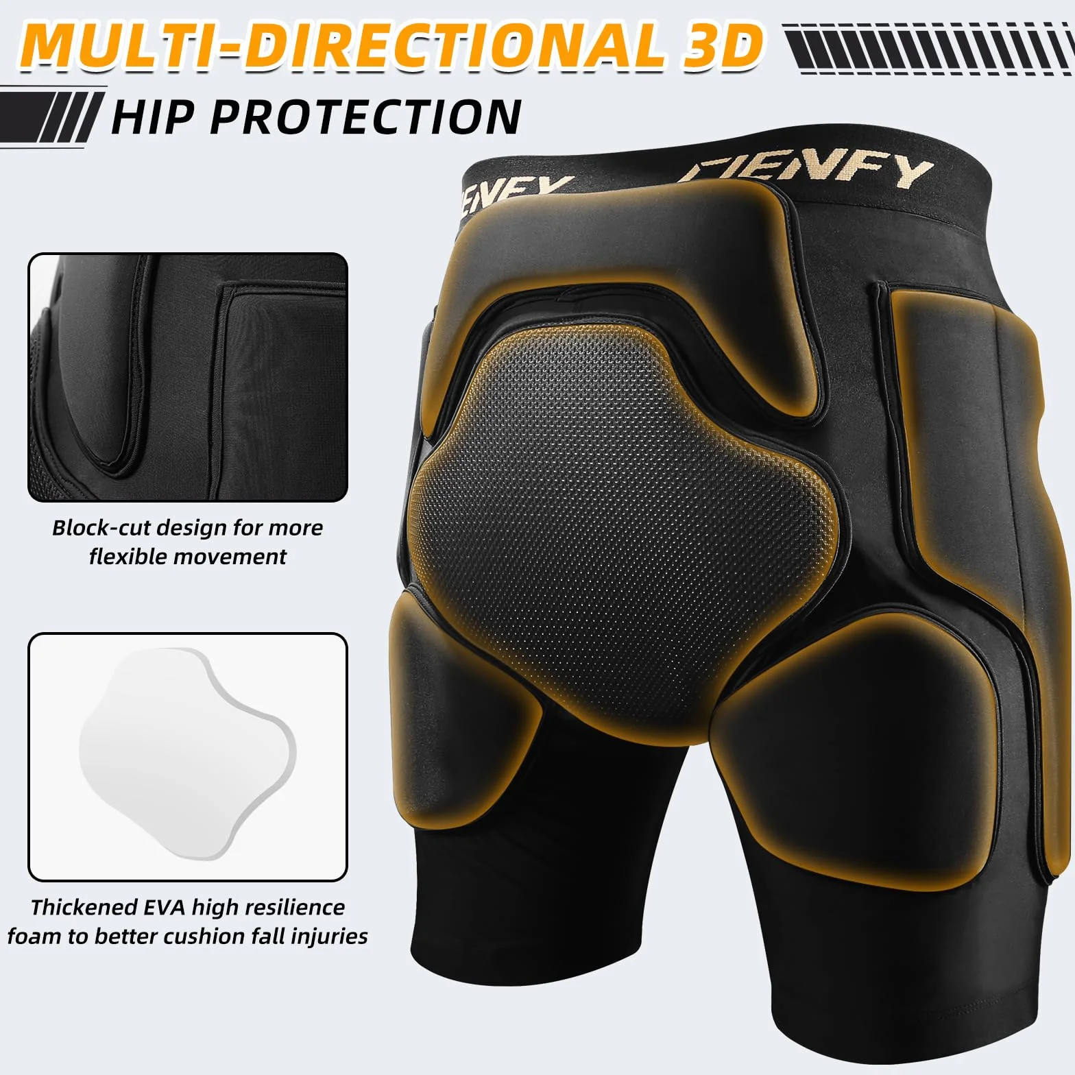Cienfy Pantalones Cortos Acolchados Protectores de Cadera 3D EVA con Almohadilla de coxis, Equipo de Impacto para esquí, Patinaje, Snowboard, Patinaje