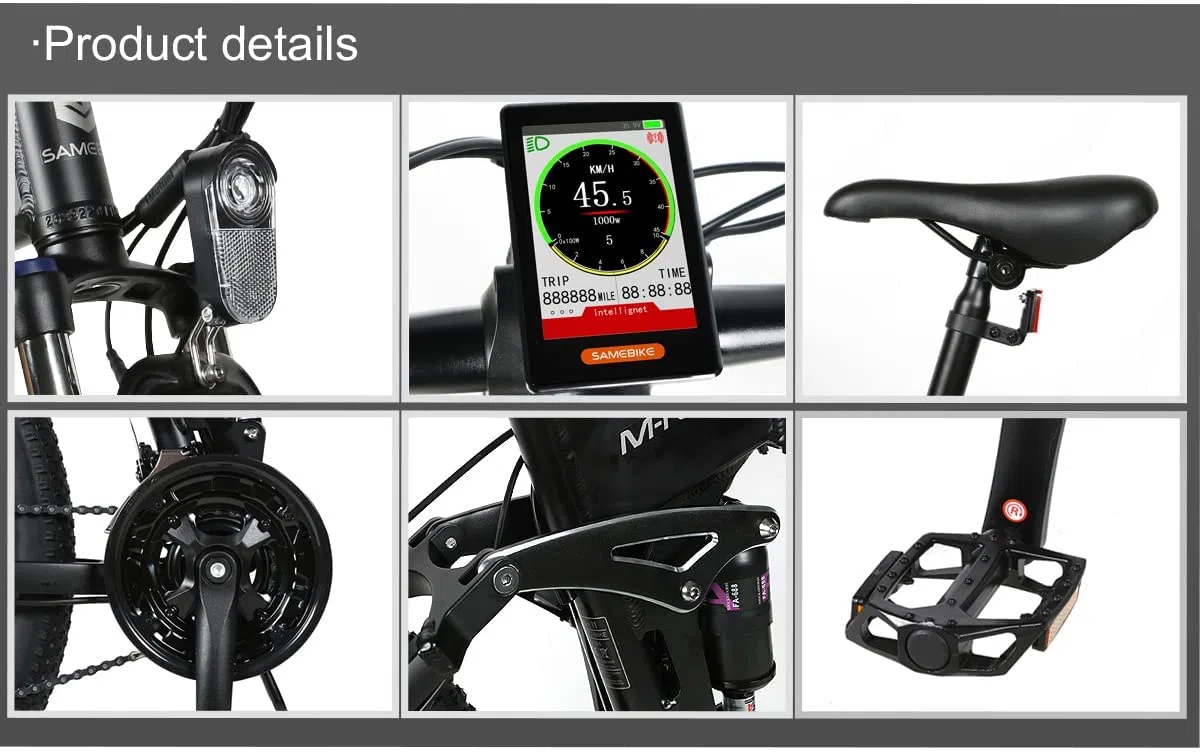 SAMEBIKE Bicicleta Eléctrica Plegable para Adultos de 26 Pulgadas, Batería Extraíble de 48V 14Ah Freno Hidráulico E-Bike