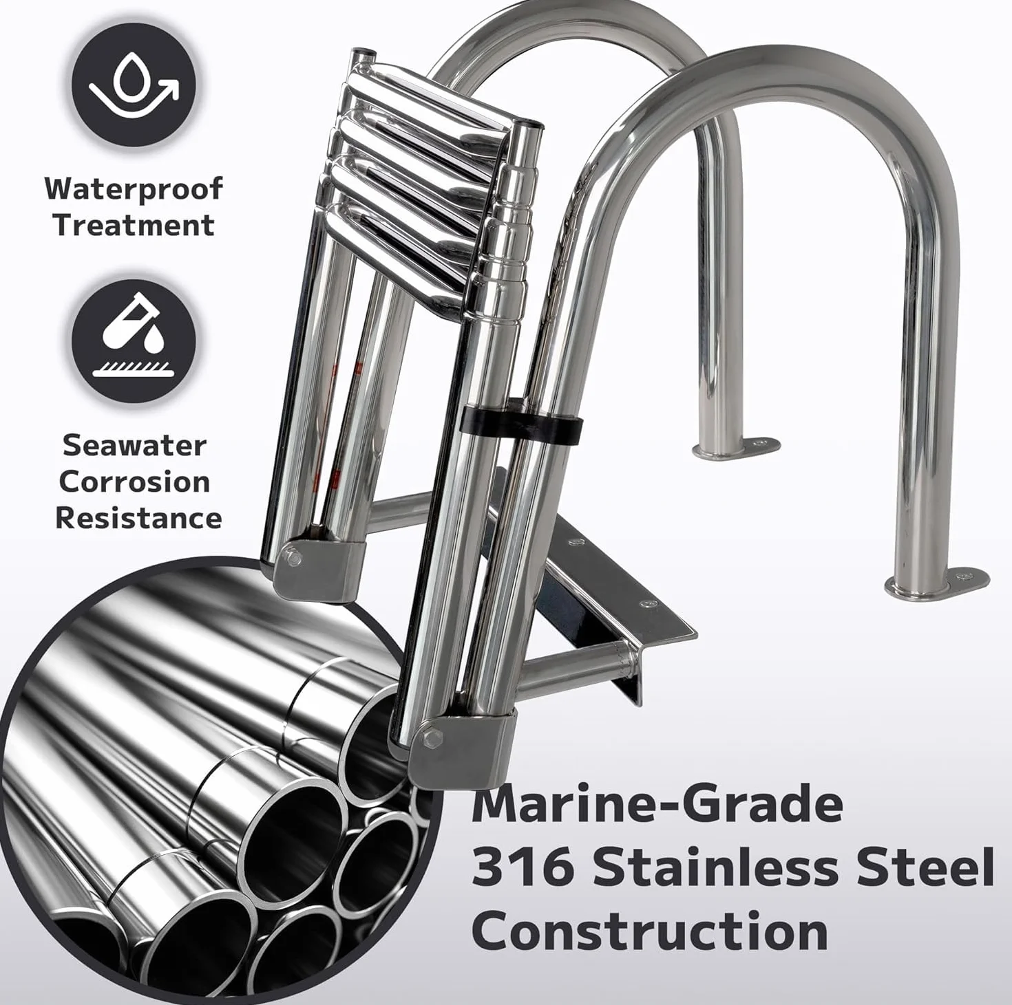 Escalera De Baño Escalera Barco Extensible, Piscina Gancho Alta Resistencia con 4 Peldaños Antideslizantes, Escaleras Clip Plástico, Acero Inoxidable Marino