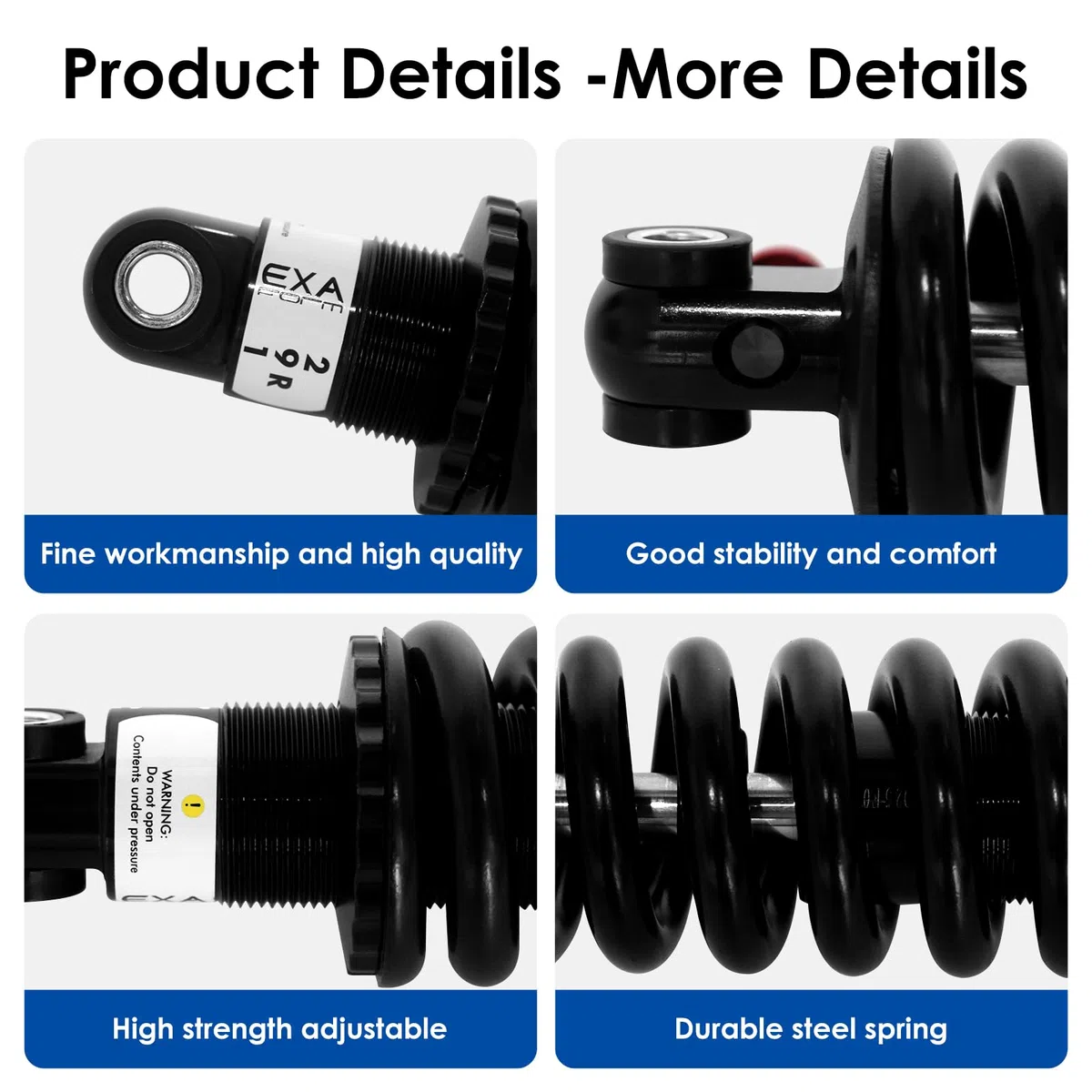 Amortiguador ajustable amortiguador trasero hidráulico para bicicleta MTB/E/Scoters 125 mm/150 mm/165 mm/190 mm, 550 libras/1000 libras/1500 libras (190 mm, 1500 lbS)