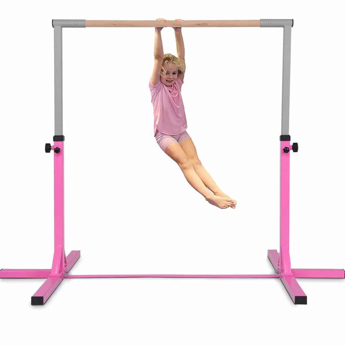 Barra de gimnasia para niños, ajustable, horizontal, equipo de entrenamiento para gimnasio en casa (rosa)