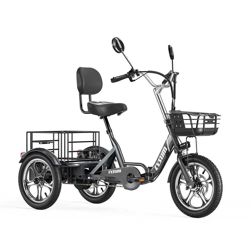 Triciclo Eléctrico para Carga, Vehículo Eléctrico Tres Ruedas, 16 * 2,3" Bicicleta Eléctrica Tres Ruedas, Cargo Electric Tricycle Li-Batería 48V 22Ah, 1056Wh Autonomía120-150km