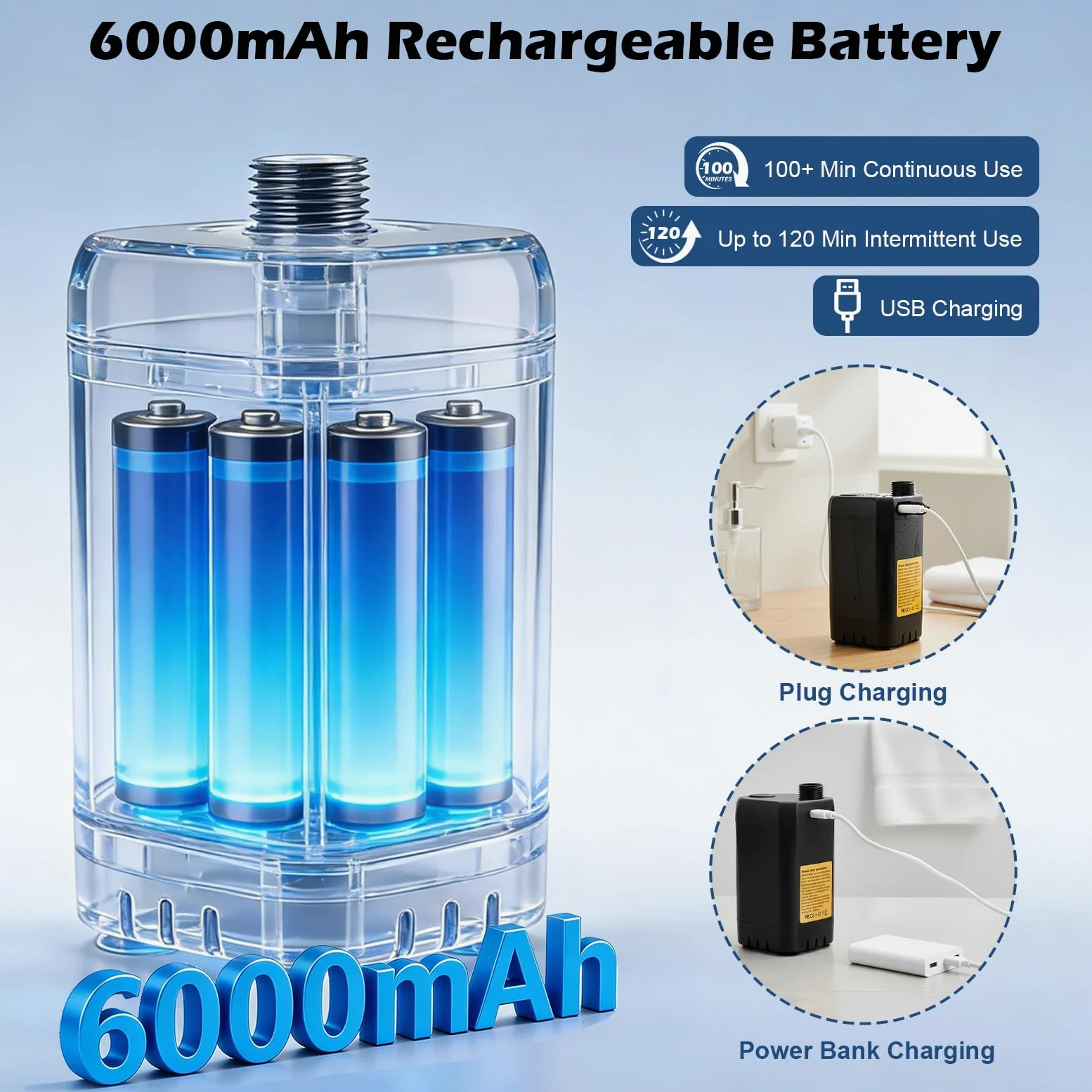 Ducha Portatil Agua Caliente, 6000 mAh Ducha Portatil Camping con Varilla Calefactora, Pantalla Digital Inteligente, Ducha Electrica para Acampar, Hacer Caminatas, Duchas para Perros