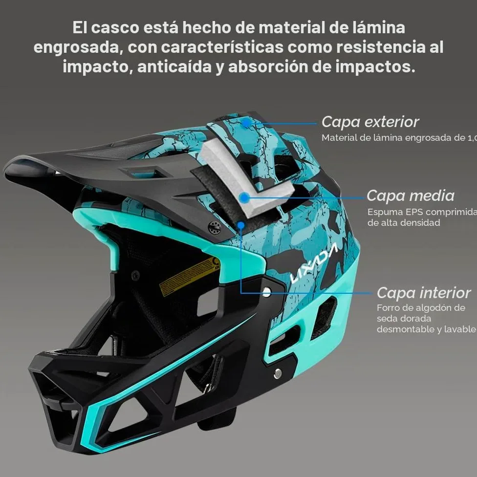Lixada Casco integral para adulto, bicicleta de montaña, carreras de descenso, casco MTB para bicicleta de montaña