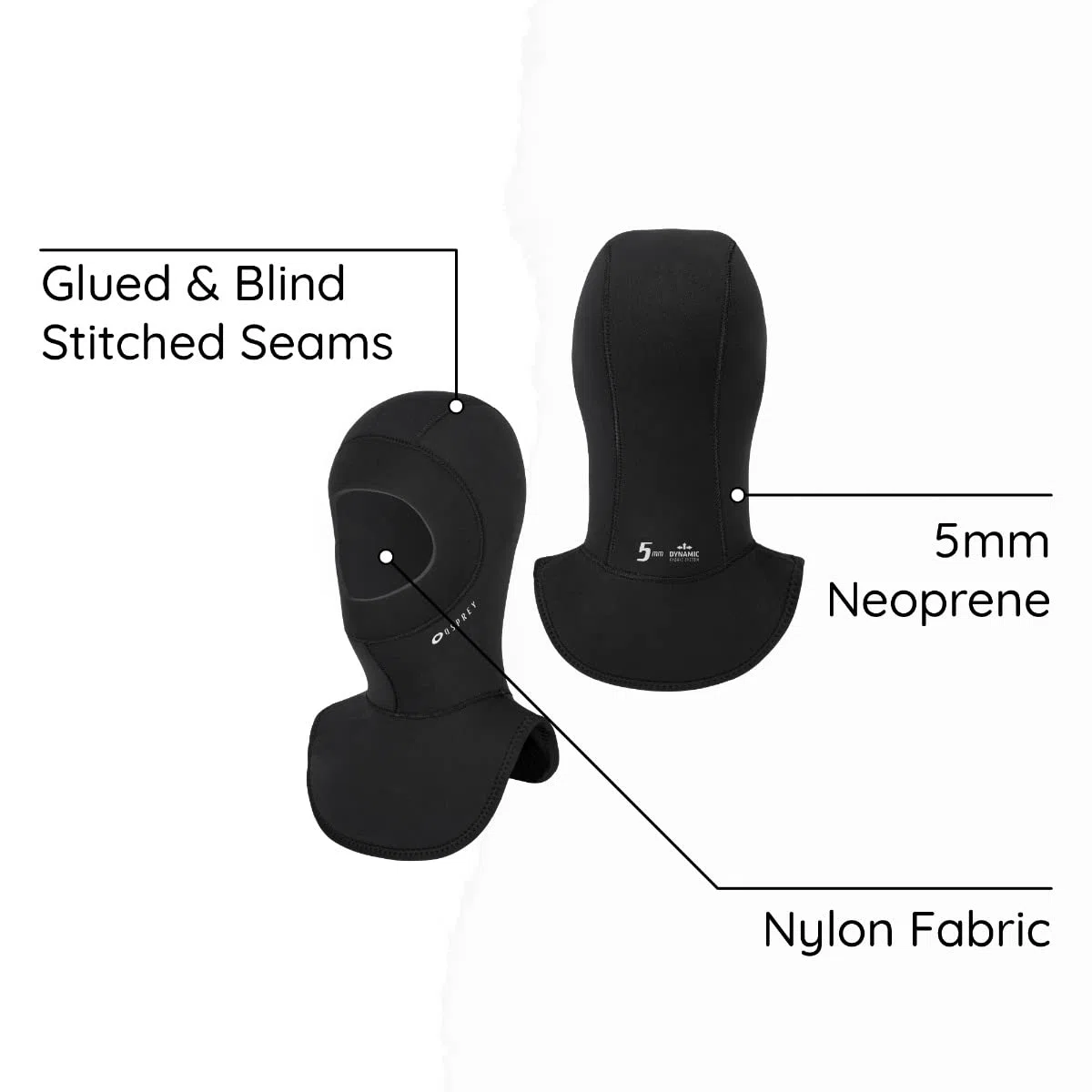 Osprey Wetsuit Hood | Unisex Adult 5mm Neoprene, Durable, Thermal Diving Hood for Snorkelling, Surfing and Swimming, Multiple Sizes, Black