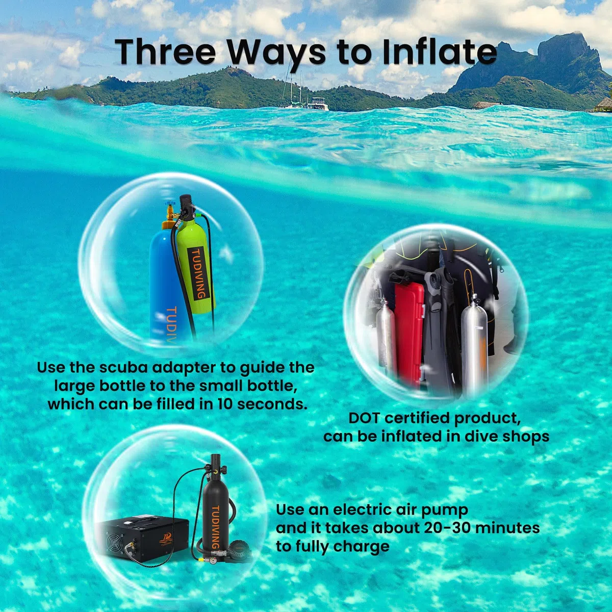 TUDIVING Mini botella de buceo de 2 l, botella de oxígeno pequeña para buceo, mini botella de buceo con 30 a 45 minutos de buceo tanque de oxígeno Submarinismo (bucear) Equipo de buceo portátil S700