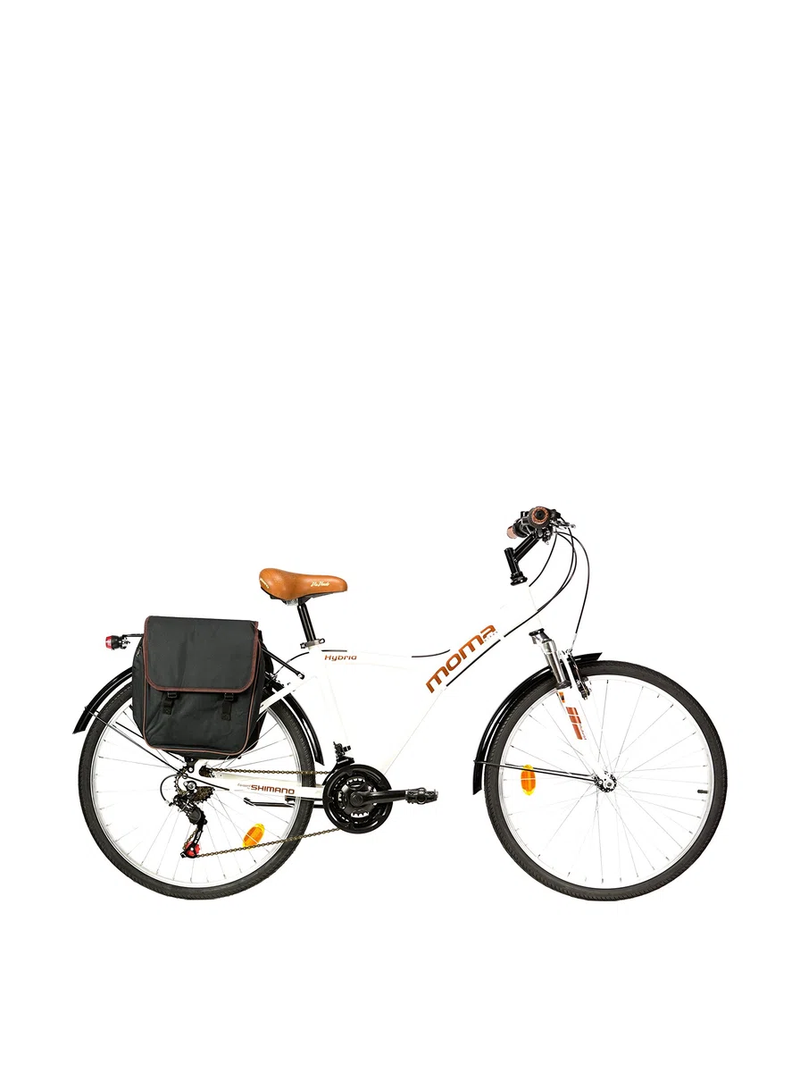 Moma Bikes Bicicleta Paseo Híbrida, Aluminio, Shimano 18 velocidades, Ruedas de 26", suspensión