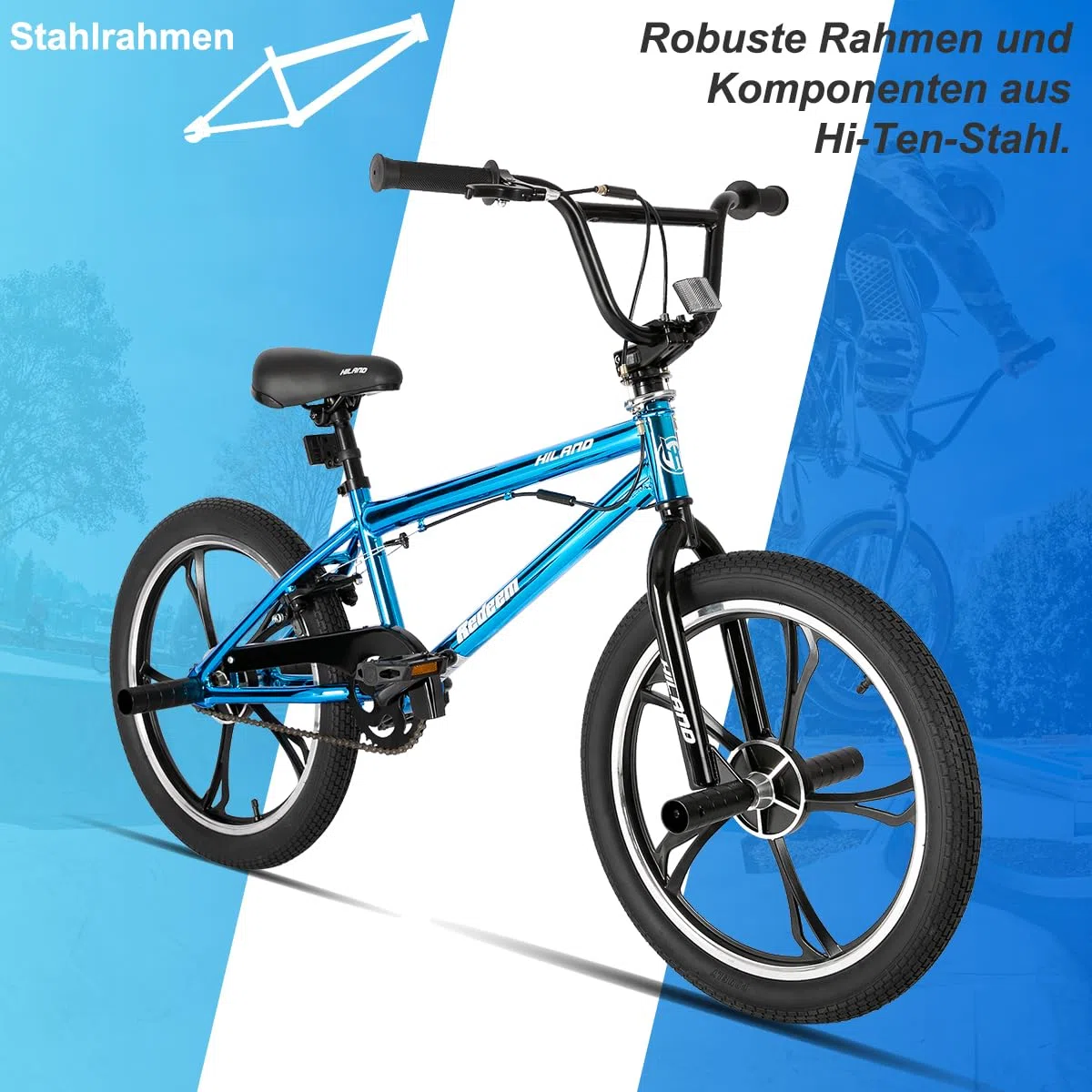 Hiland 20 Inch 3/5/Multi Spoke Cochecito de Niño para Niños y Niñas 7 8 9 10+ Años, 360 Grados Rotor de Forma Libre, 4 Pedales Single Speed Cochecito de Niño