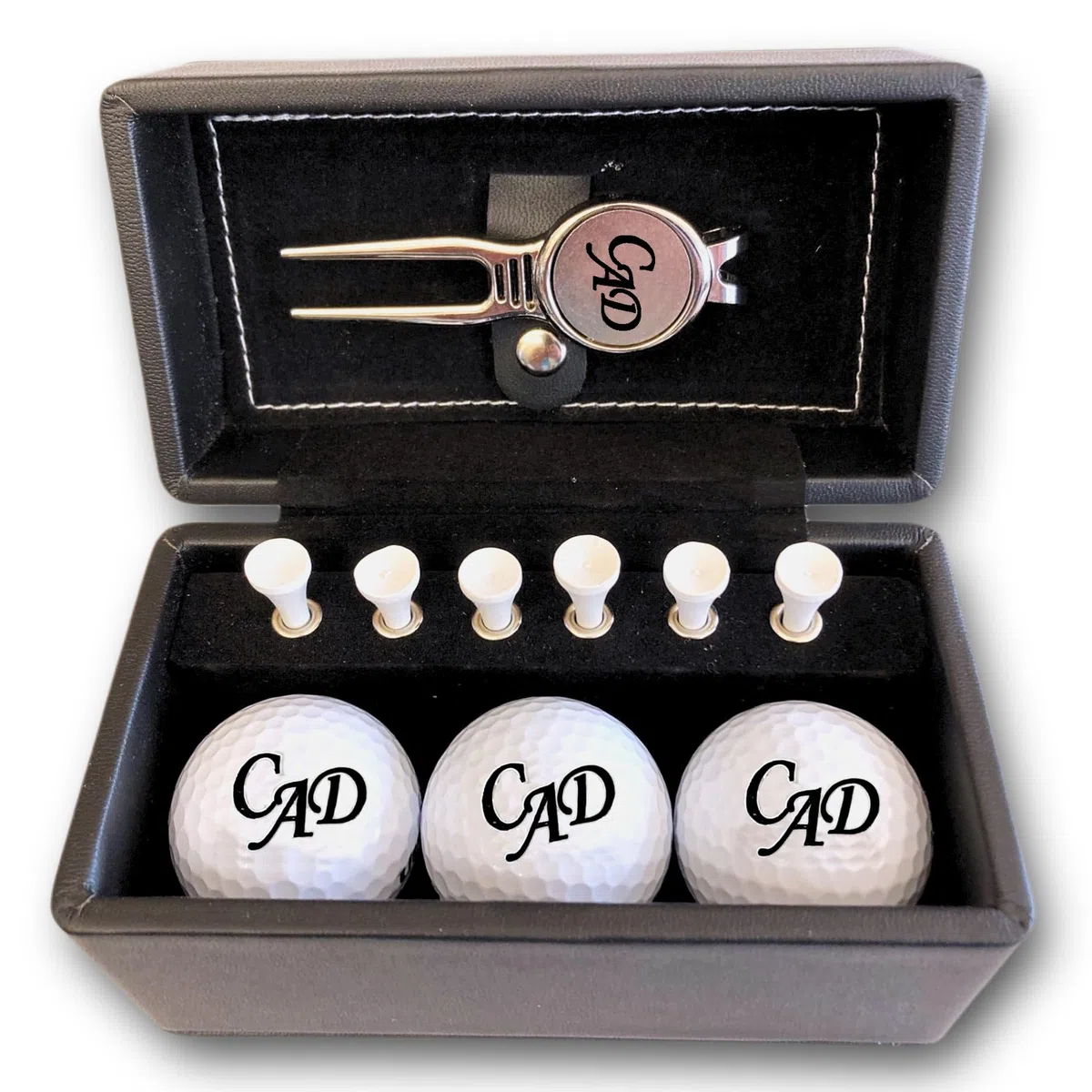 Juego de pelotas de golf con iniciales personalizadas, 3 pelotas de golf Wilson y 6 tees en caja de regalo, color negro